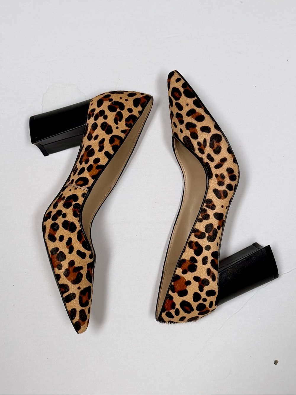 Leopard Print Pointed Toe Block Heel Pumps - Brown